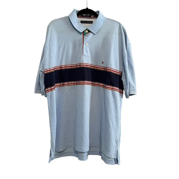 Tommy Hilfiger Vintage Blue Navy Rainbow Stripe Polo Golf Shirt XXL 2XL - Picture 1 of 12